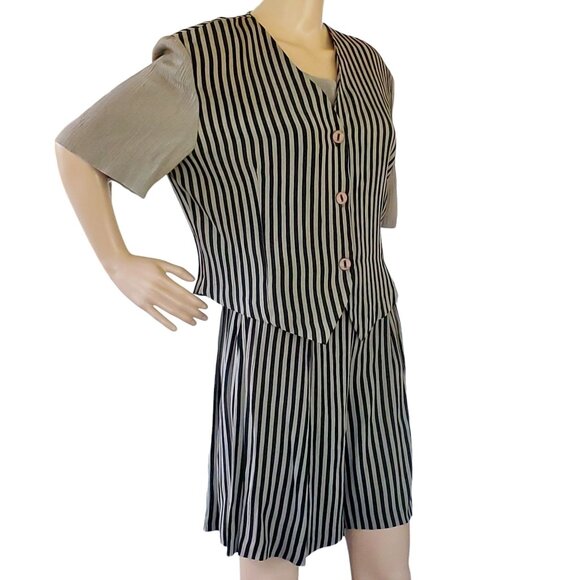 Vintage Casual Corner Women's L Striped Two-Piece Top & Culotte Shorts Set - Picture 1 of 12